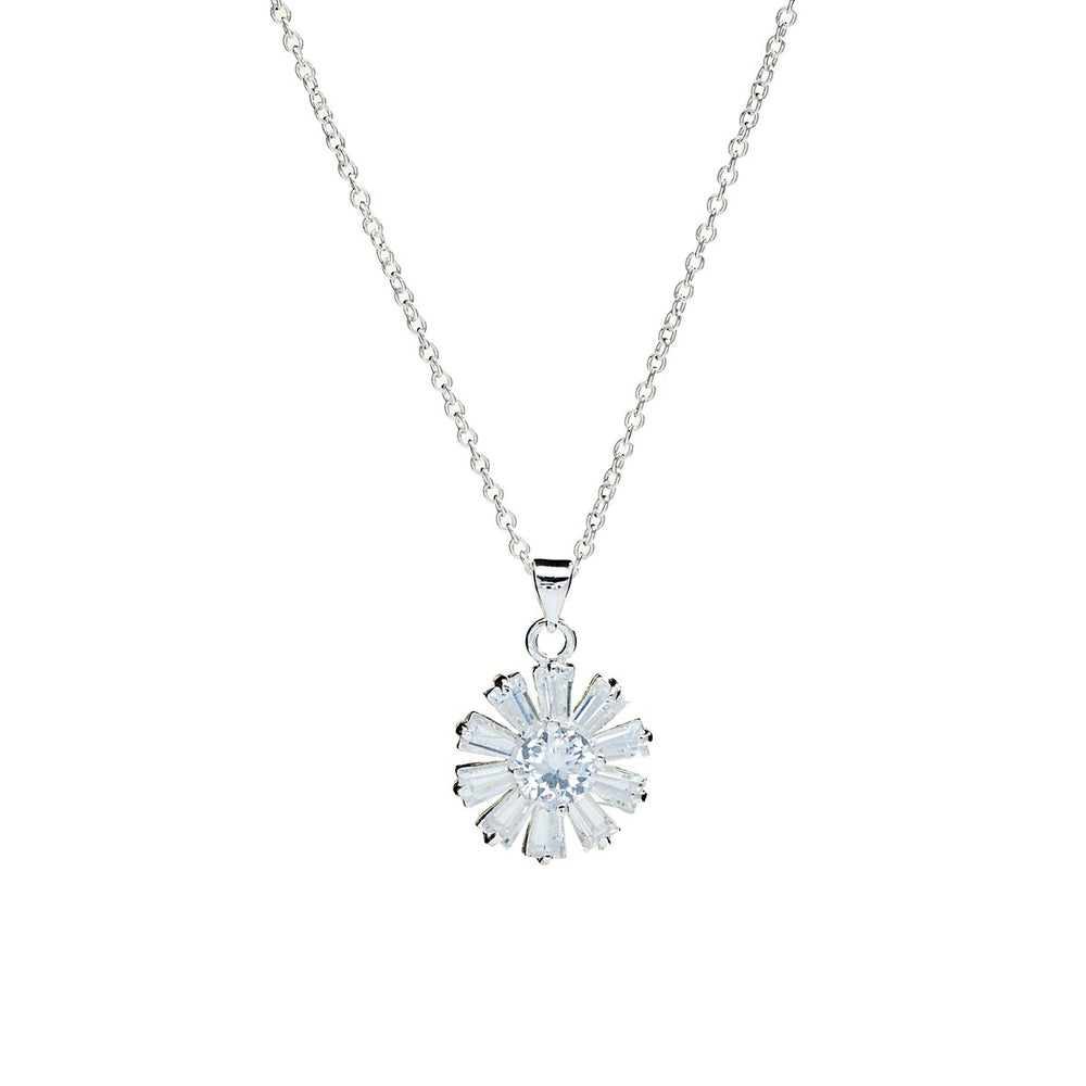 Cubic Zirconia Flower Sterling Silver Pendant Necklace - White