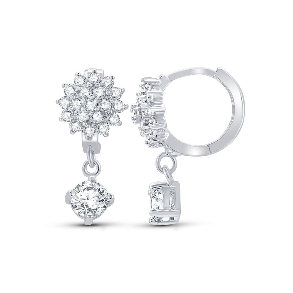 Cubic Zirconia Silvertone Clustered Floral Drop Earrings