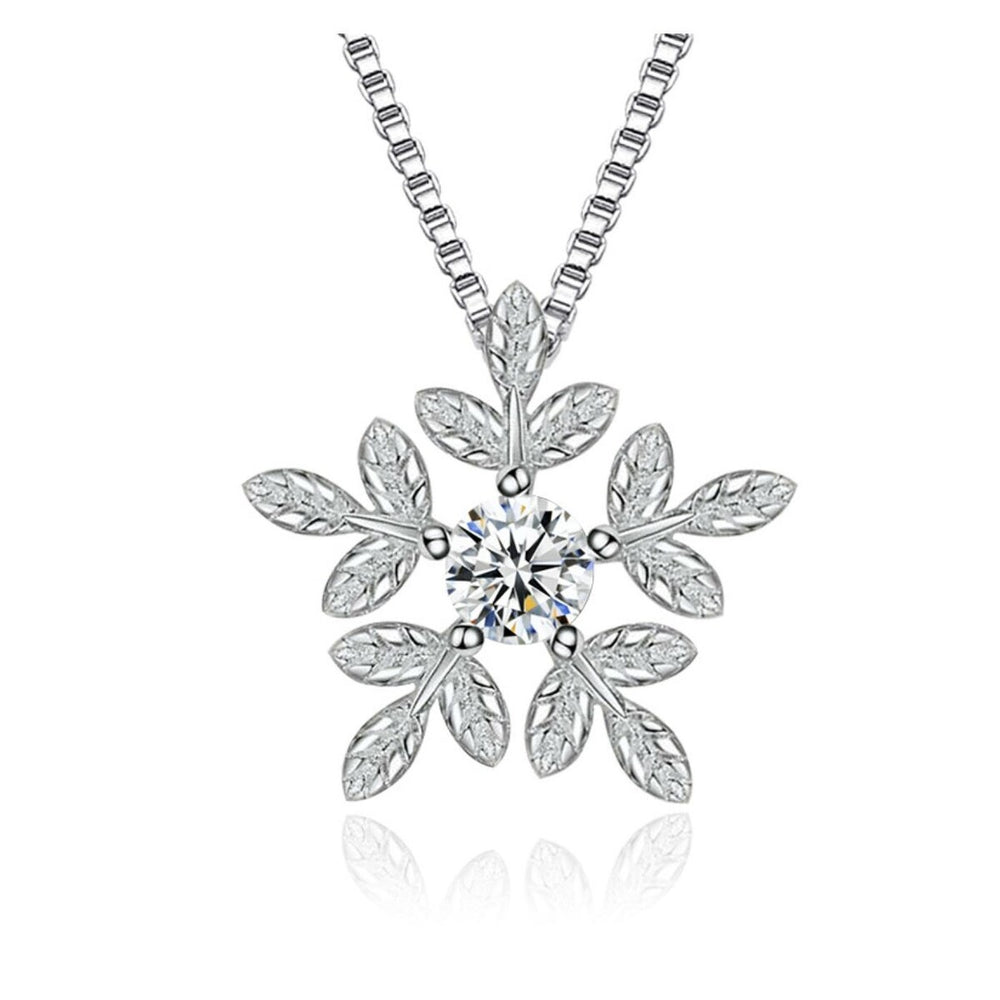 Cubic Zirconia Snowflake Pendant Necklace - White