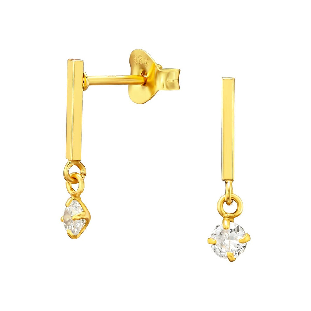 Cubic Zirconia & Goldtone Bar Drop Earrings