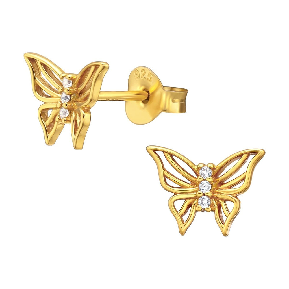 Cubic Zirconia & Goldtone Butterfly Stud Earrings