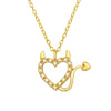 Cubic Zirconia & Goldtone Cheeky Devil Heart Pendant Necklace - White