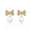 Cubic Zirconia & Imitation Pearl Bow Drop Earrings White