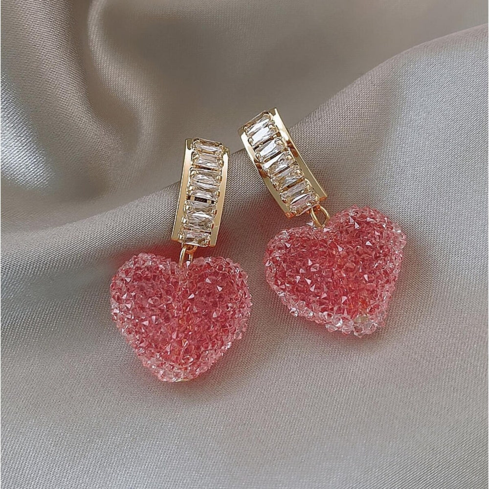 Cubic Zirconia & Pink Heart Channel Set Hoop Earrings