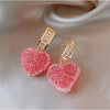 Cubic Zirconia & Pink Heart Channel Set Hoop Earrings