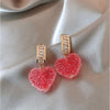 Cubic Zirconia & Pink Heart Channel Set Hoop Earrings