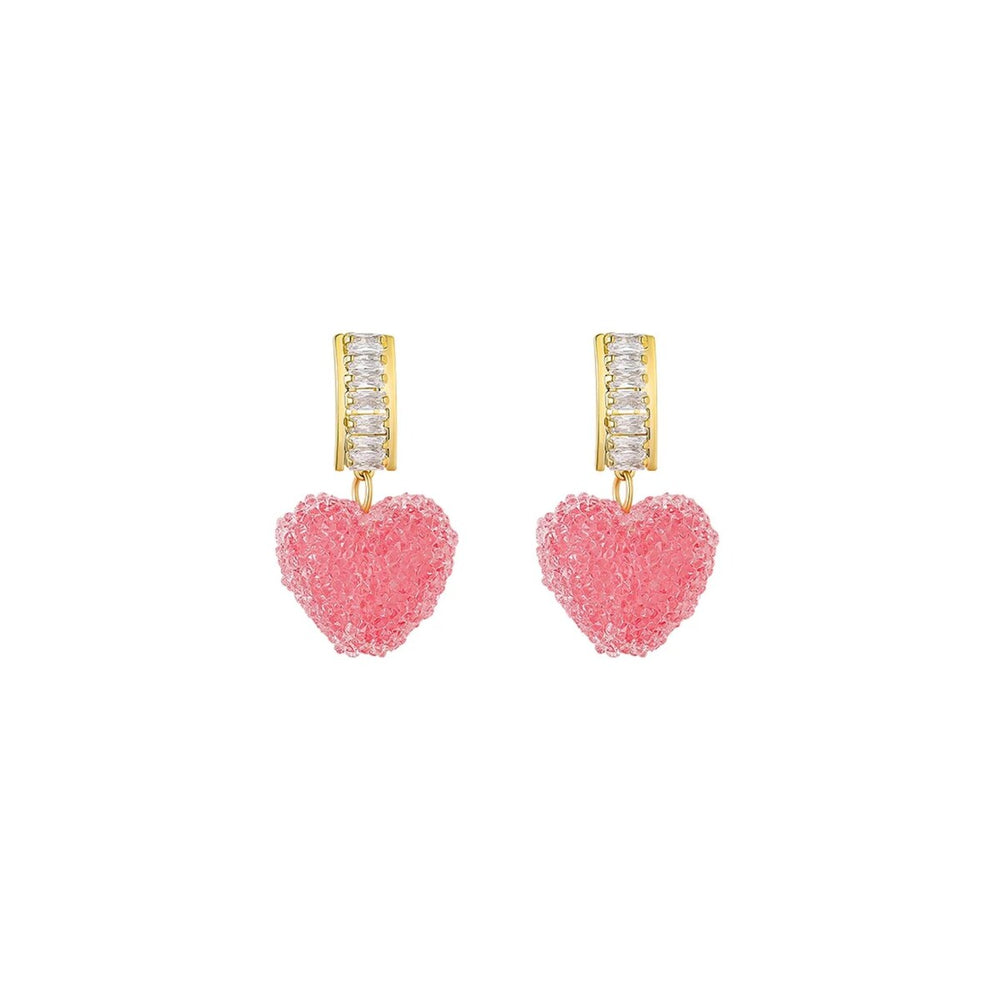 Cubic Zirconia & Pink Heart Channel Set Hoop Earrings