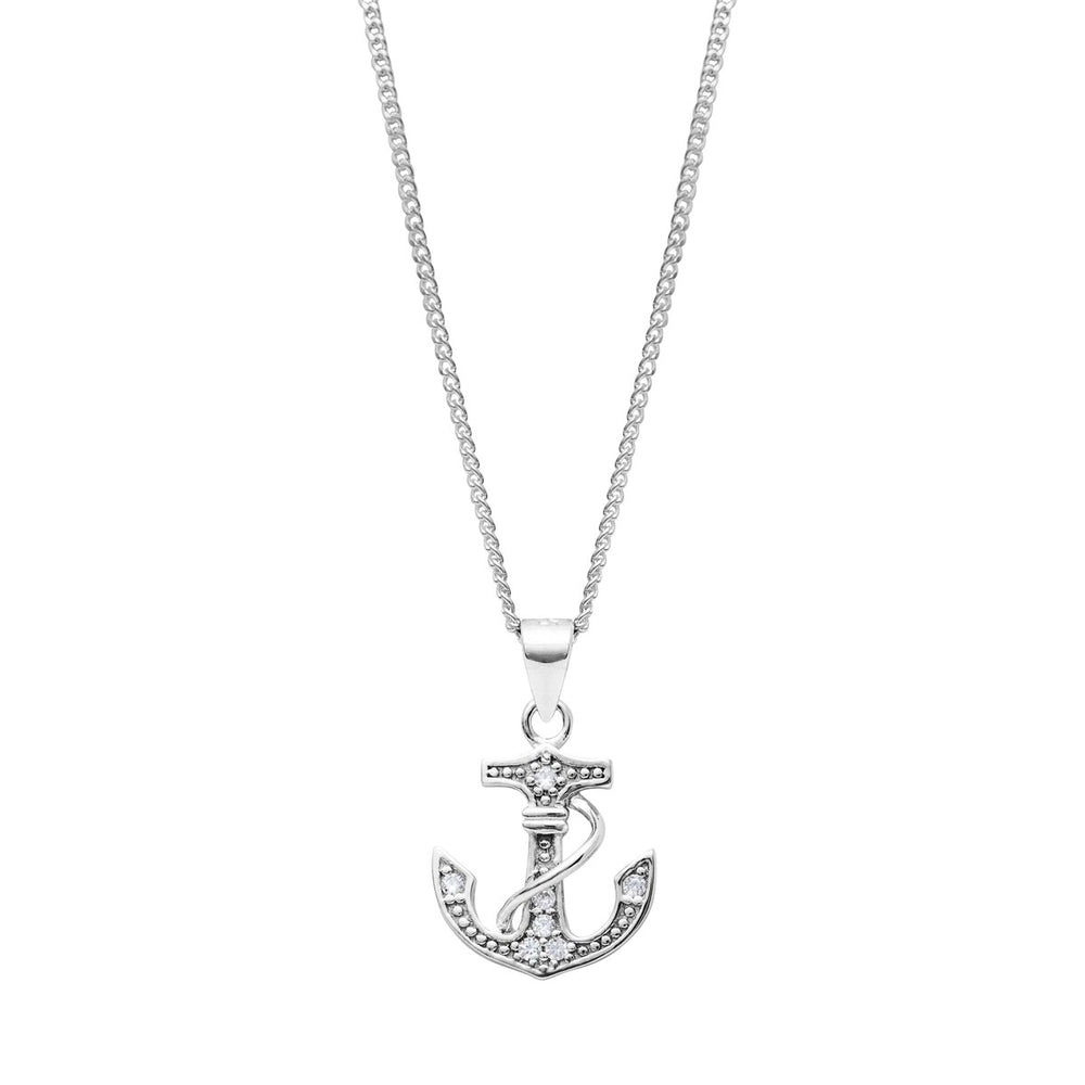 Cubic Zirconia & Sterling Silver Anchor Pendant Necklace - White