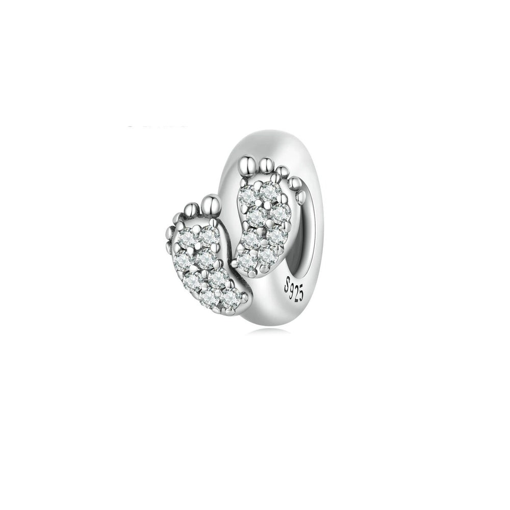 Cubic Zirconia & Sterling Silver Baby Feet Charm