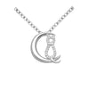 Cubic Zirconia & Sterling Silver Cat Crescent Moon Pendant Necklace - White