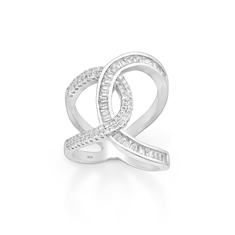 Cubic Zirconia & Sterling Silver Channel-Set Interlocked Ring