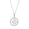 Cubic Zirconia & Sterling Silver Circle Four Leaf Clover Pendant Necklace - White