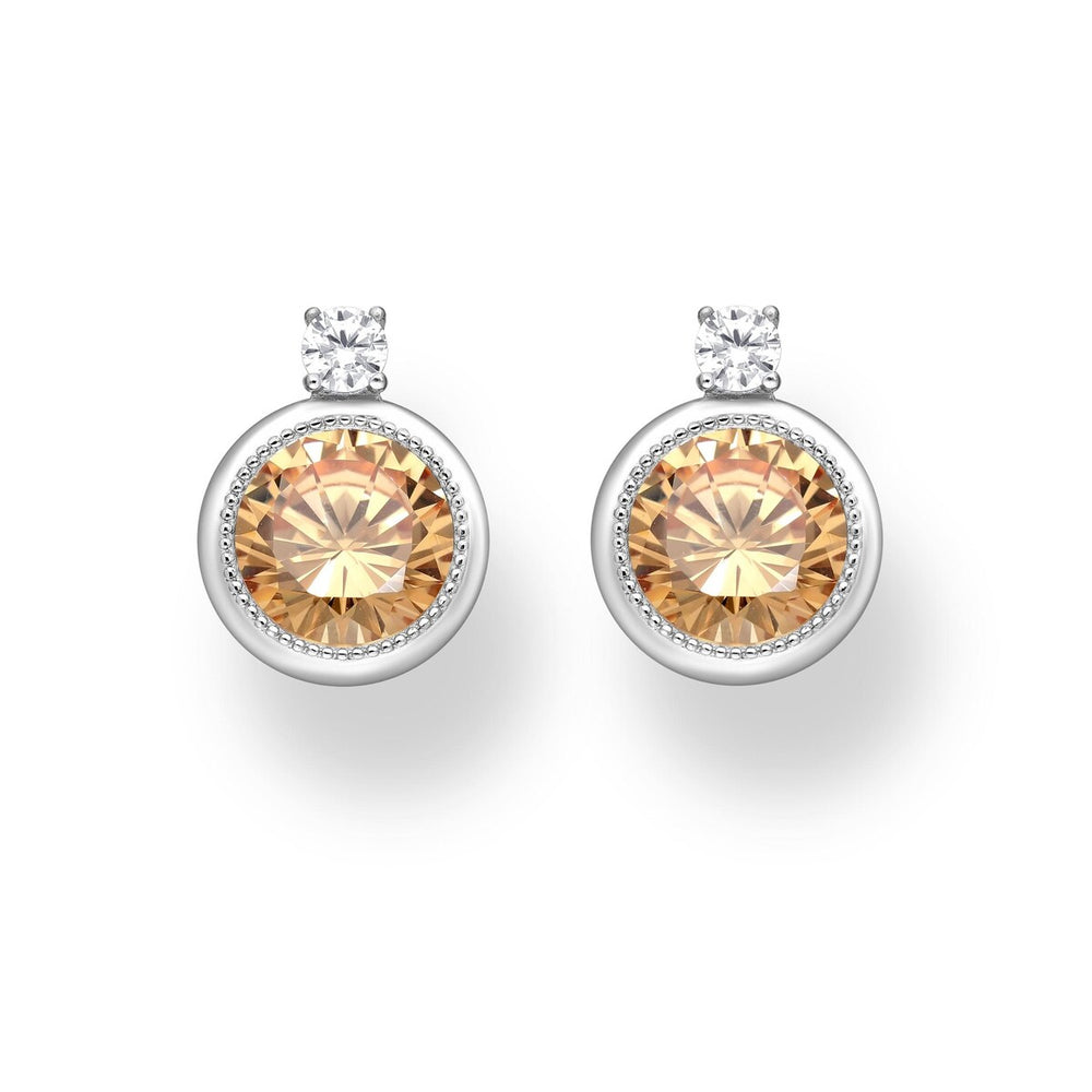 Cubic Zirconia & Sterling Silver Circular Stud Earrings