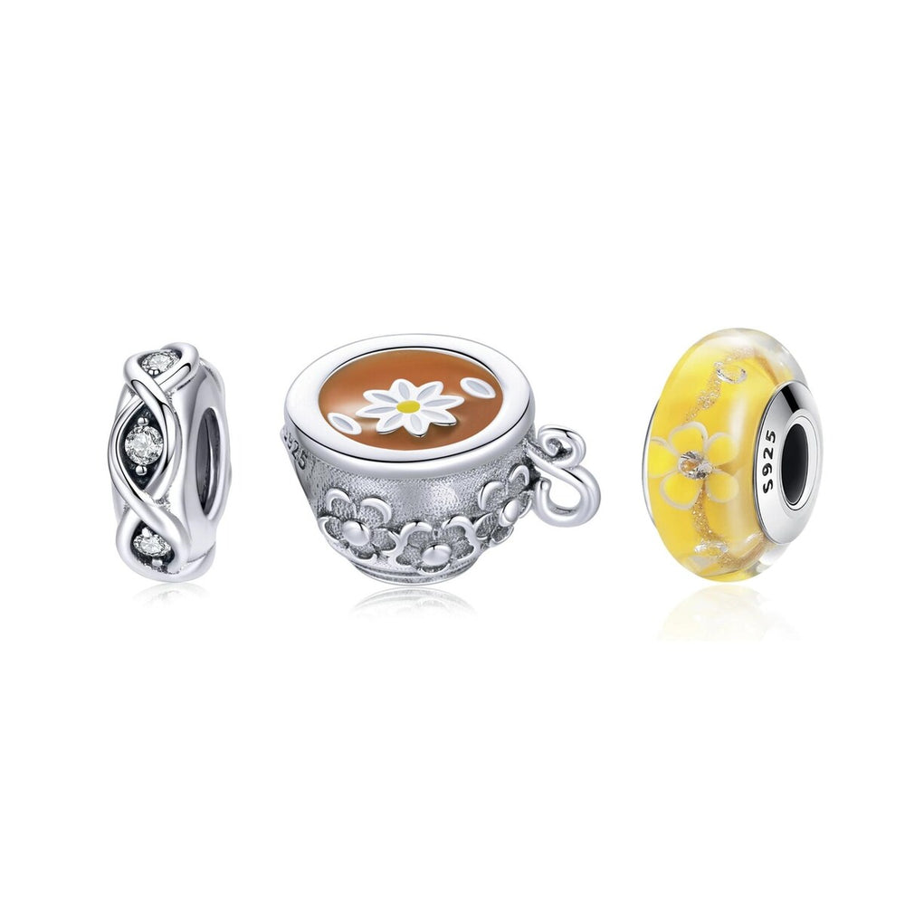 Cubic Zirconia & Sterling Silver Coffee Charm- Set of Three