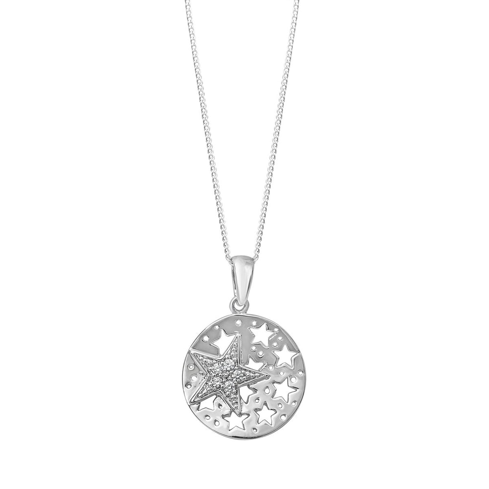 Cubic Zirconia & Sterling Silver Cut-out Star Pendant Necklace - White