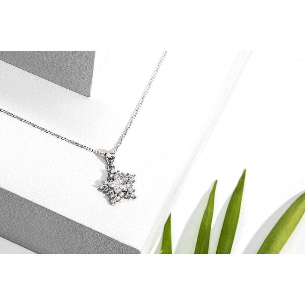 Cubic Zirconia & Sterling Silver Double Star Pendant Necklace - White