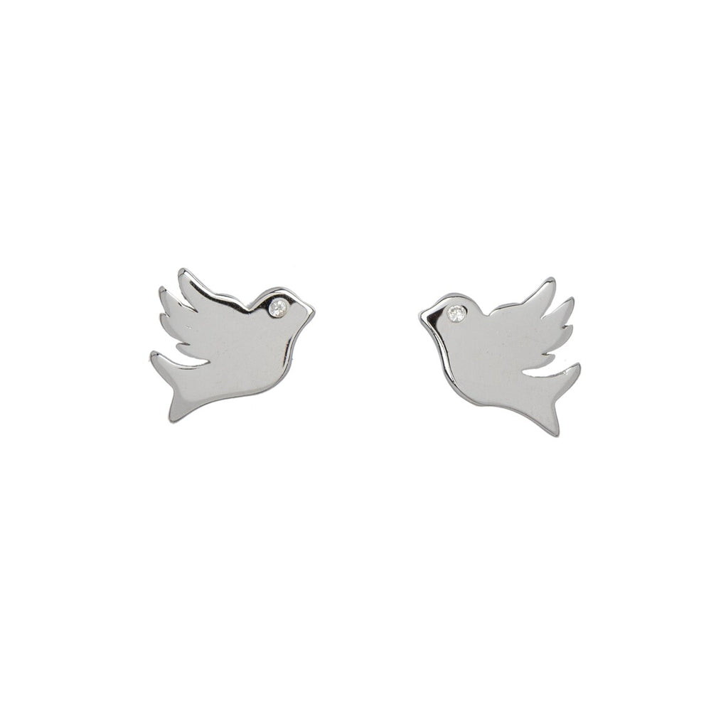 Cubic Zirconia & Sterling Silver Dove Stud Earrings