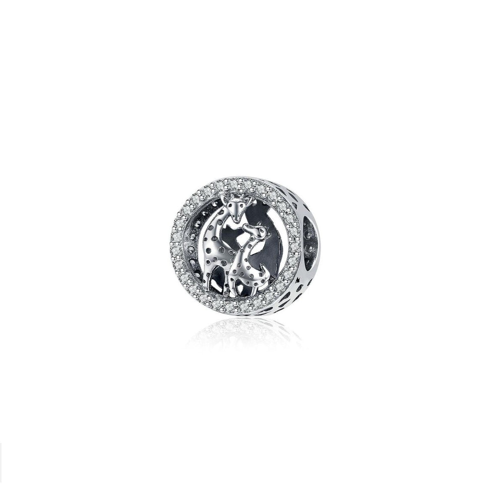 Cubic Zirconia & Sterling Silver Giraffe Openwork Round Charm