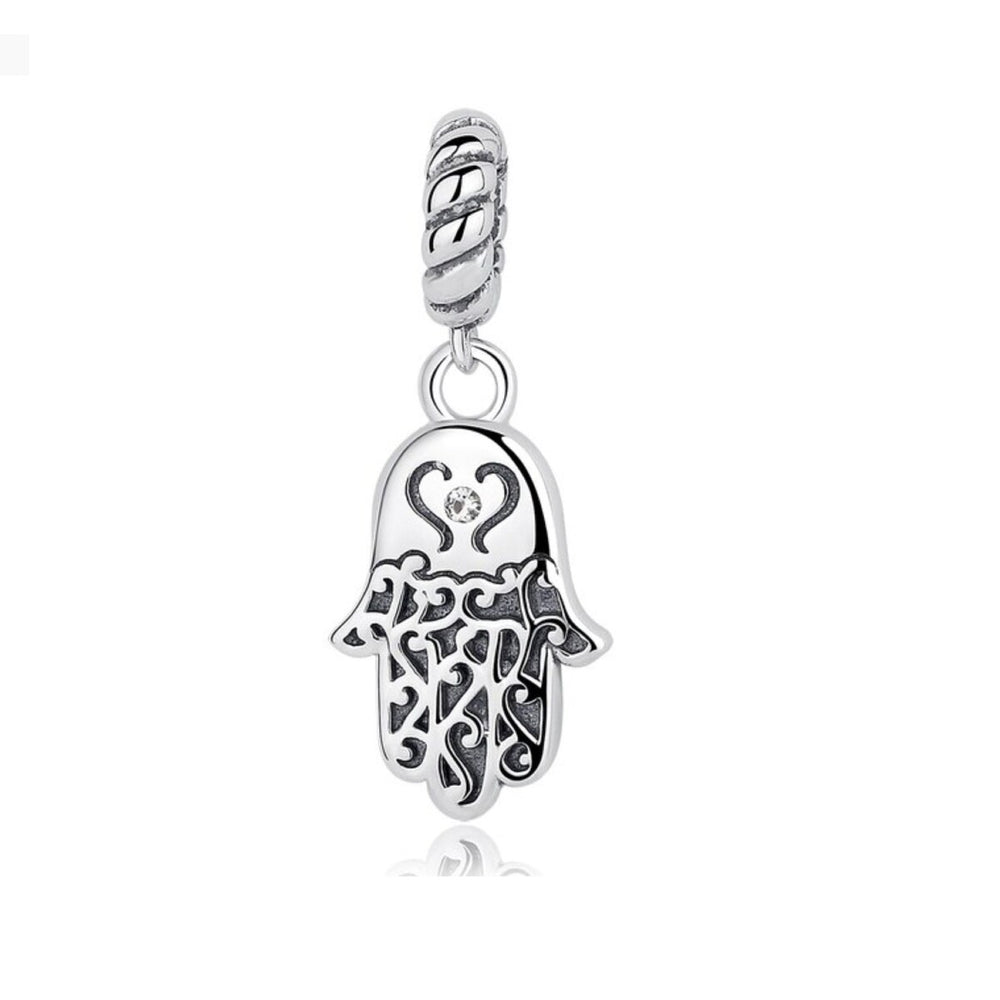 Cubic Zirconia & Sterling Silver Hamsa Charm