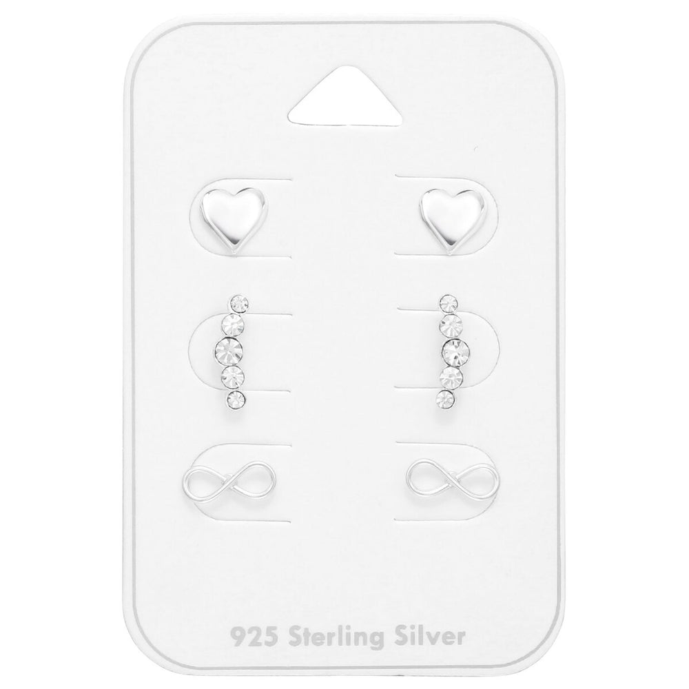 Cubic Zirconia & Sterling Silver Heart Infinity Bar Stud Earrings