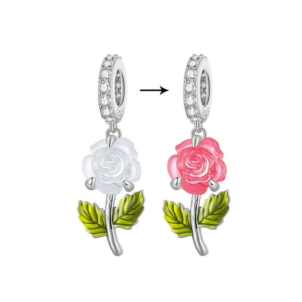 Cubic Zirconia & Sterling Silver Heat-Sensitive Rose Charm