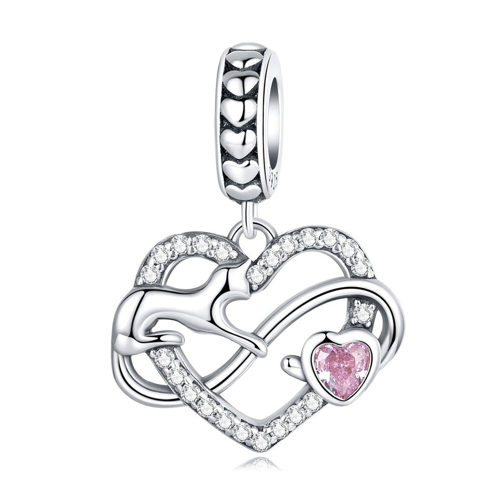 Cubic Zirconia & Sterling Silver Infinity Heart Cat Charm