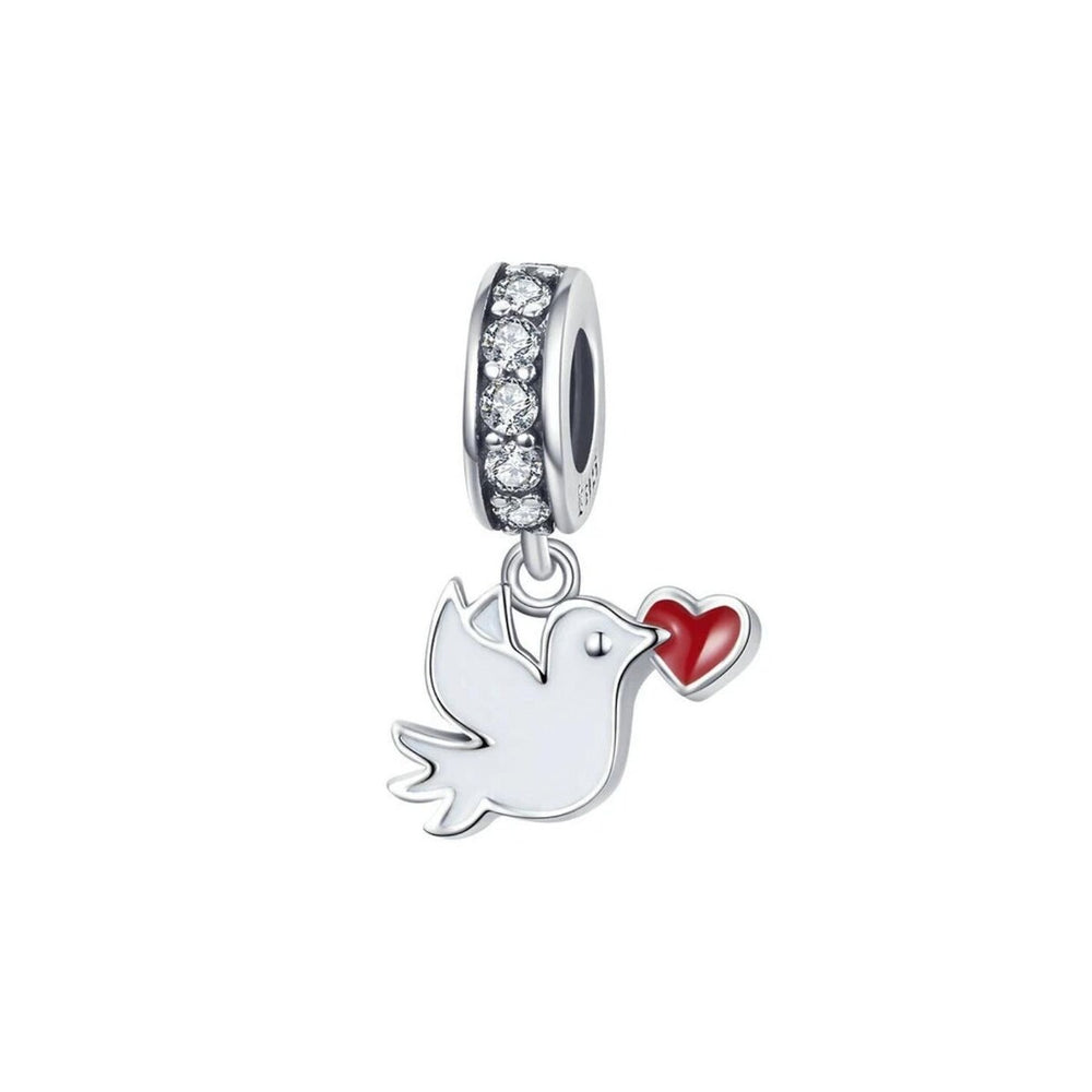 Cubic Zirconia & Sterling Silver Love Dove Charm