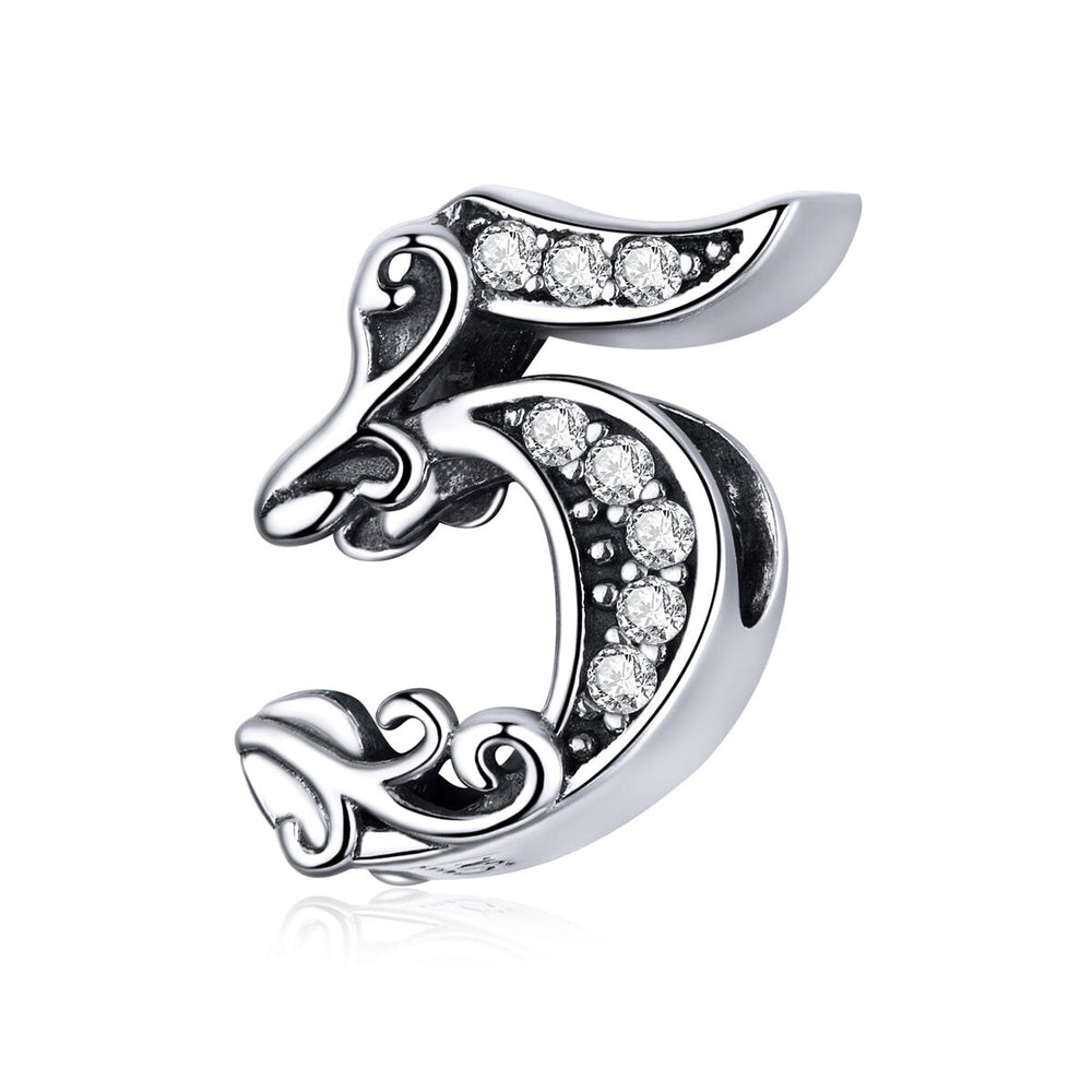 Cubic Zirconia & Sterling Silver Number Charm