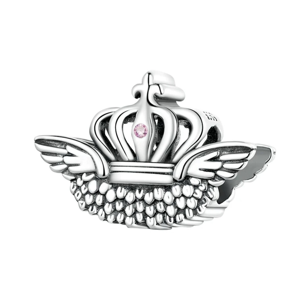 Cubic Zirconia & Sterling Silver Wings & Crown Charm