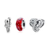 Cubic Zirconia & Sterling Silver "Mom" Heart Charm - Set of Three