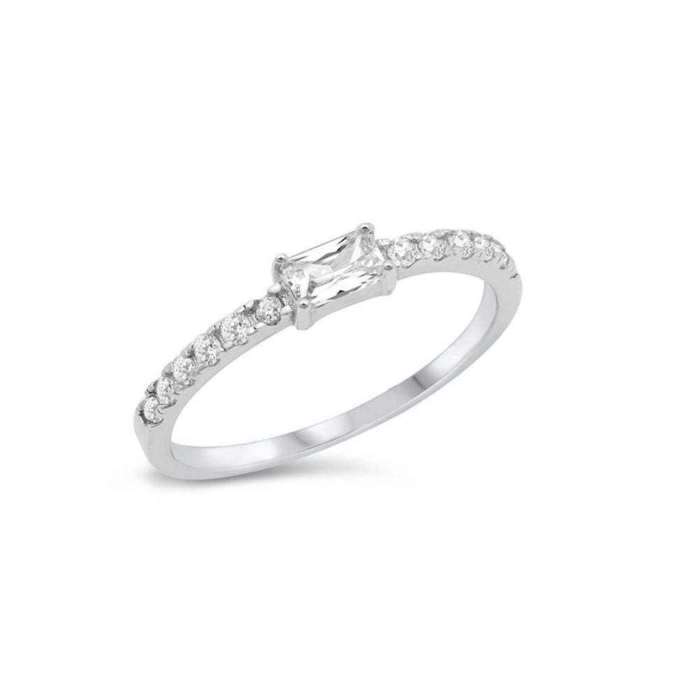 Cubic Zirconia and Sterling Silver Square Band Ring