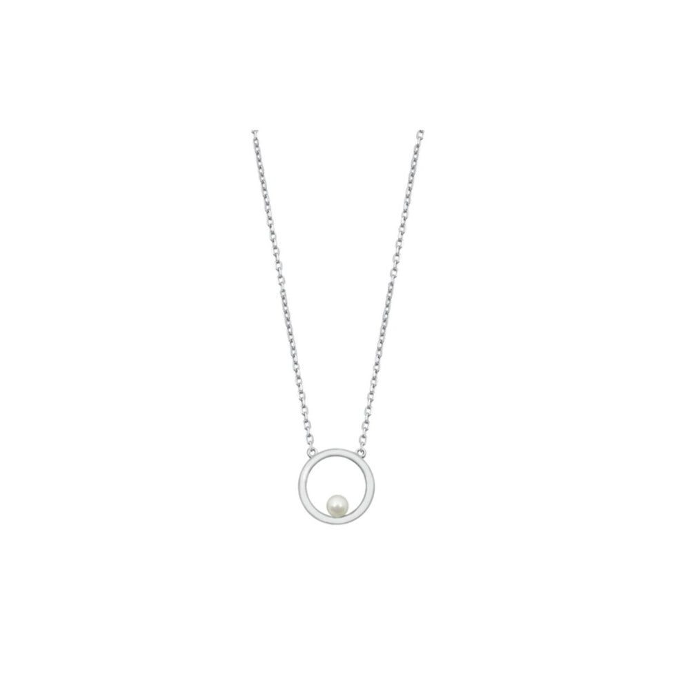 Cultured Pearl & Sterling Silver Circle Pendant Necklace - White