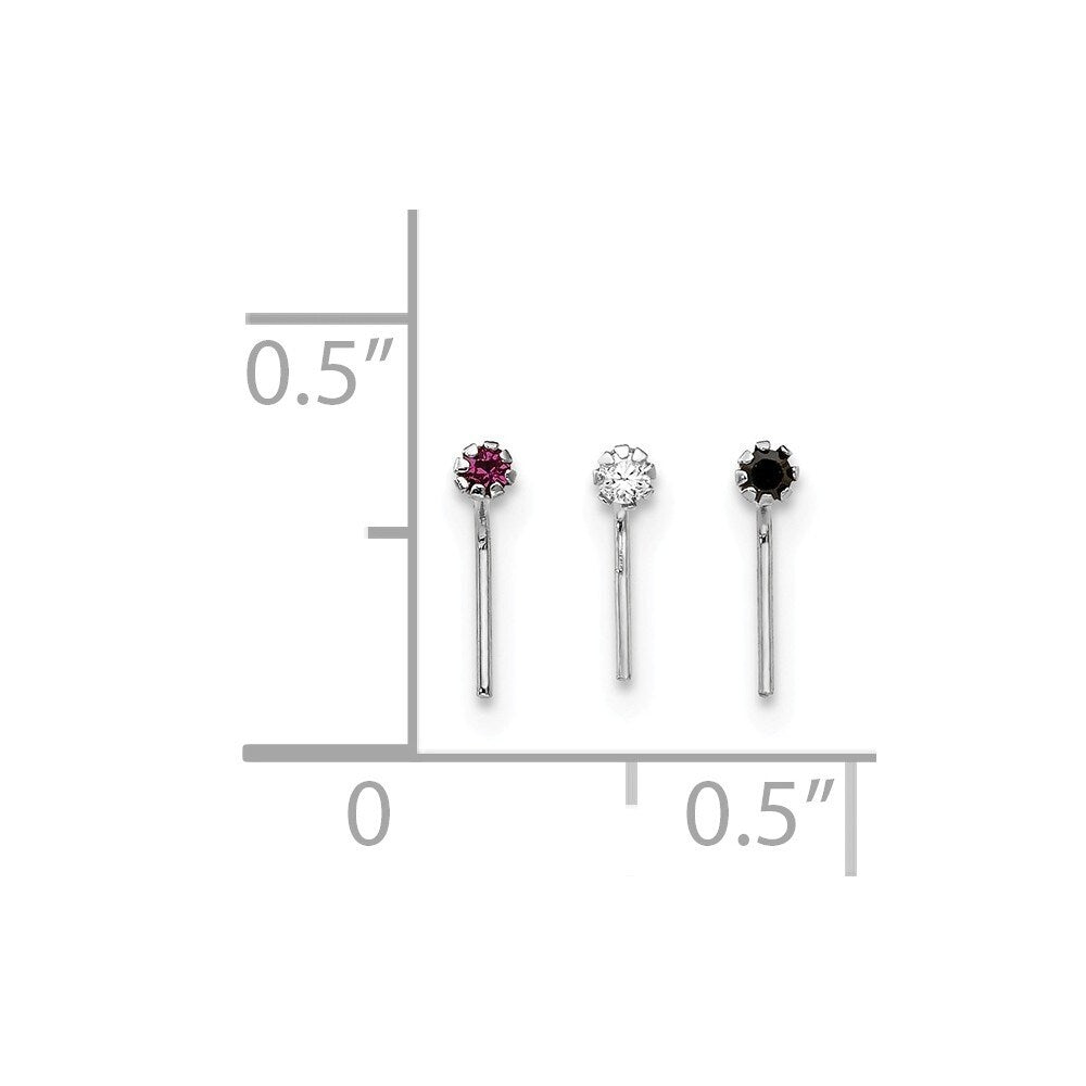 Curata 10k White Gold 1.5mm Set Of 3 Nose Studs Jewelry for Women