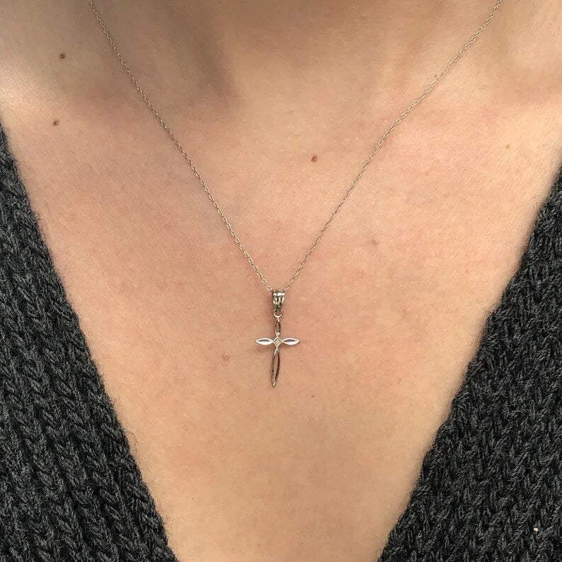 Curata 10k White Gold 18" 12mmx24mm Passion Cross Charm Pendant Necklace