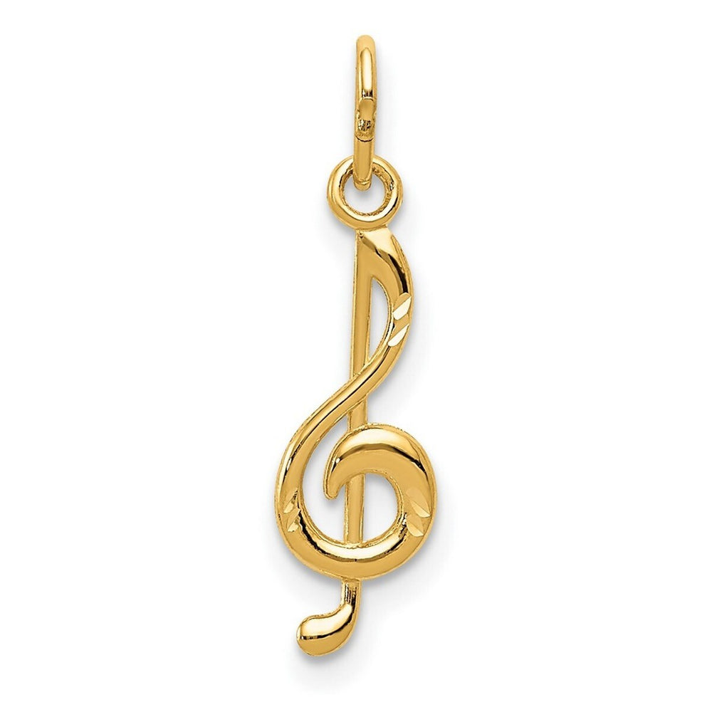 Curata 14k Yellow Gold 18" 5mmx21mm Diamond-cut Music Note Pendant Necklace