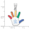 Curata 20mm 925 Sterling Silver 18" 20x30mm Enamel Autism Puzzle Piece Handprint Pendant Necklace