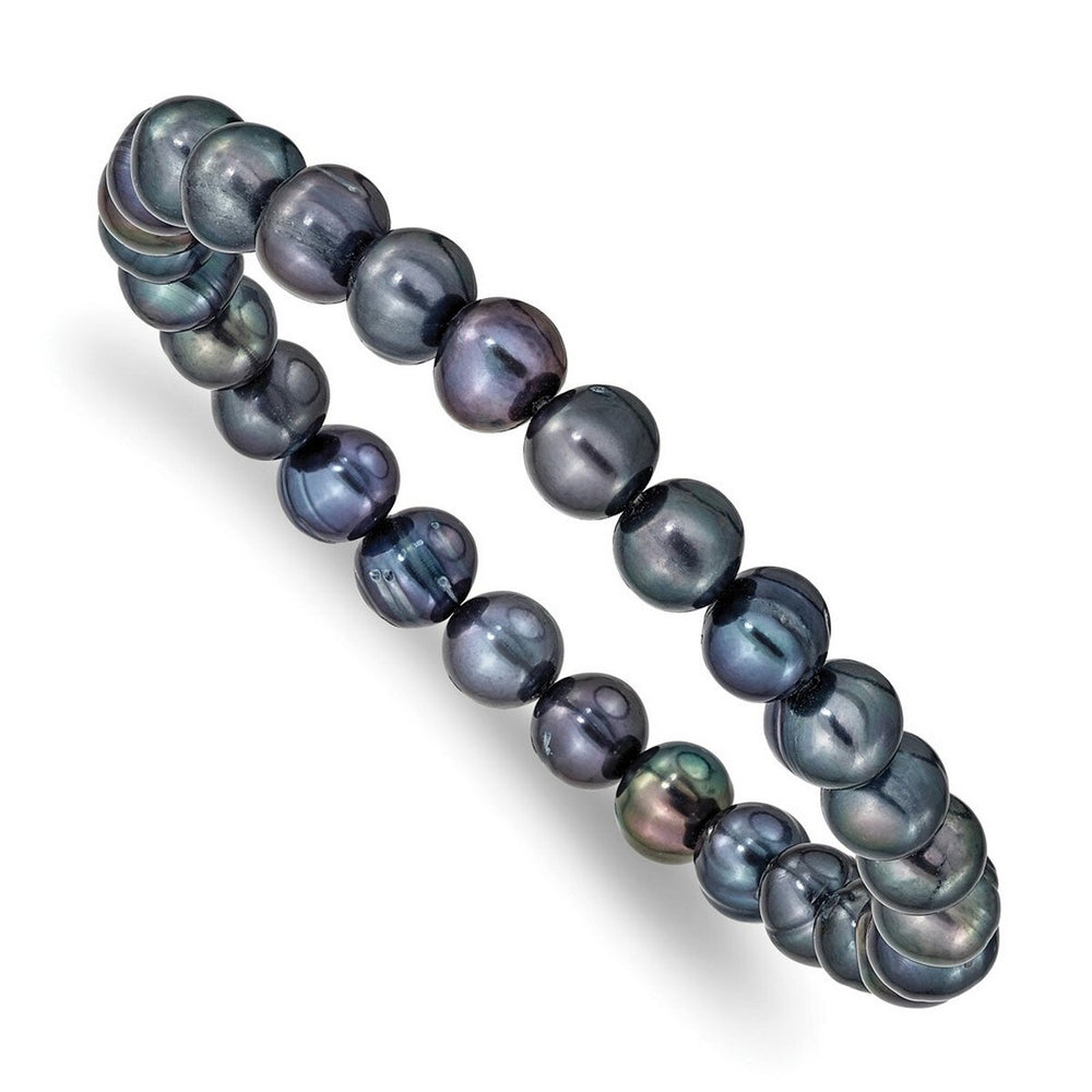 Curata 6-7mm Black Cultured Pearl Stretch Bracelet