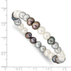 Curata 6-7mm Black Silver White Cultured Pearl Stretch Bracelet