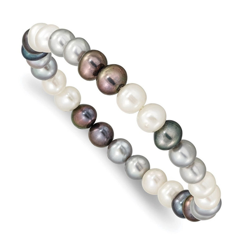 Curata 6-7mm Black Silver White Cultured Pearl Stretch Bracelet