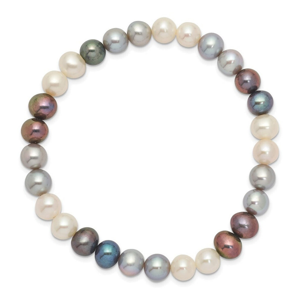 Curata 6-7mm Black Silver White Cultured Pearl Stretch Bracelet