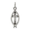 Curata 925 Sterling 18" 20x9mm Antiqued Ichthus Fish With Cross Charm Pendant Necklace