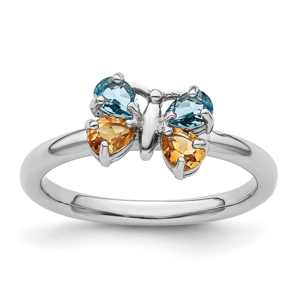 Curata 925 Sterling SiBlue Topaz Citrine Butterfly Ring