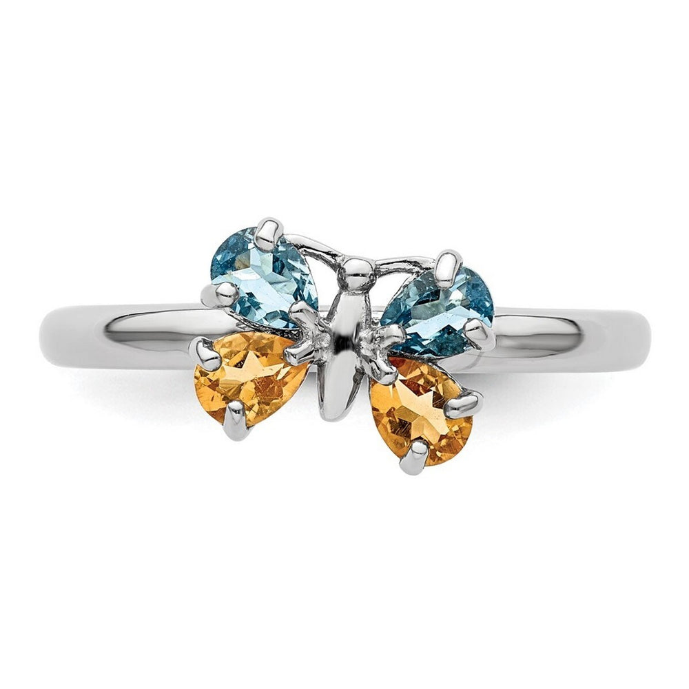 Curata 925 Sterling SiBlue Topaz Citrine Butterfly Ring