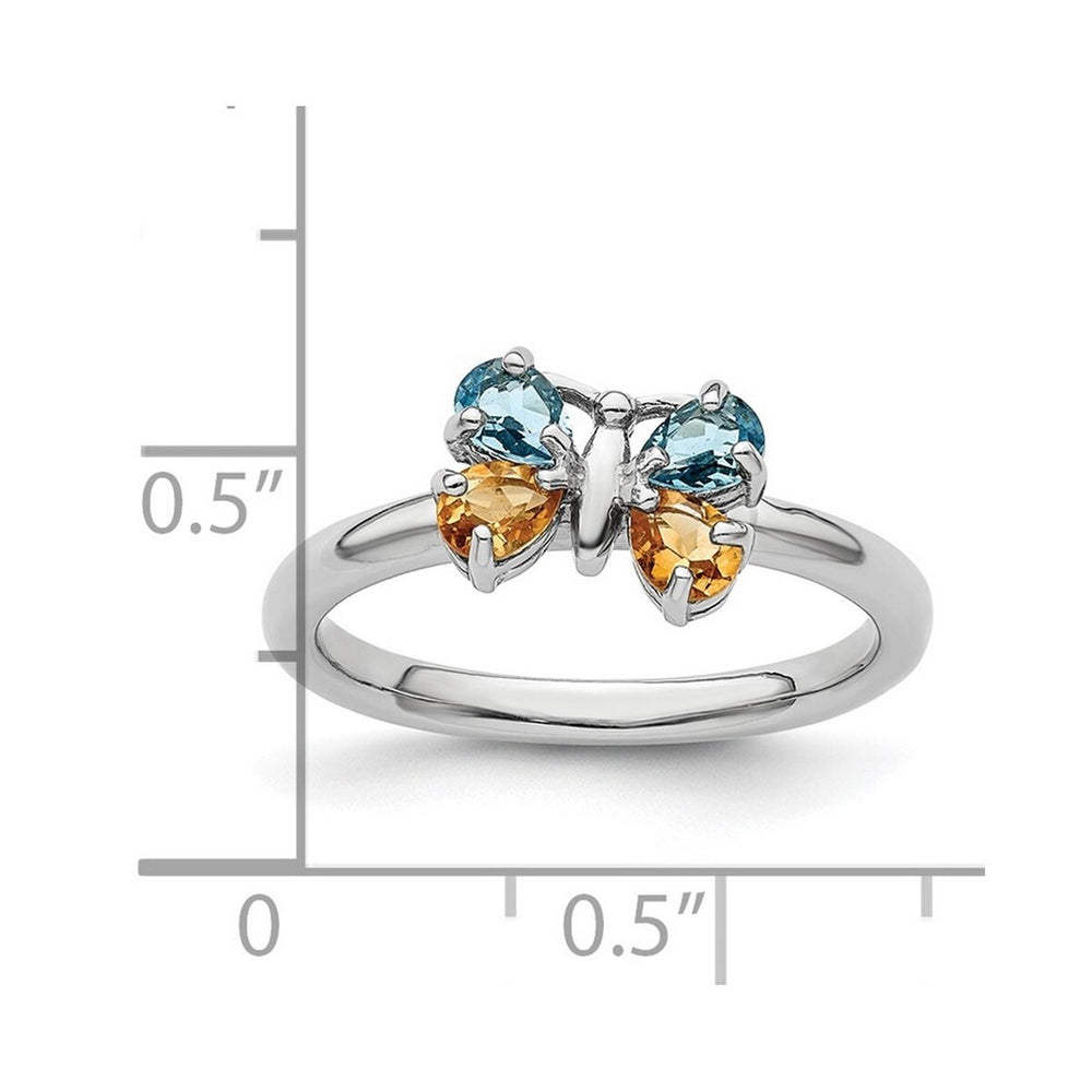 Curata 925 Sterling SiBlue Topaz Citrine Butterfly Ring