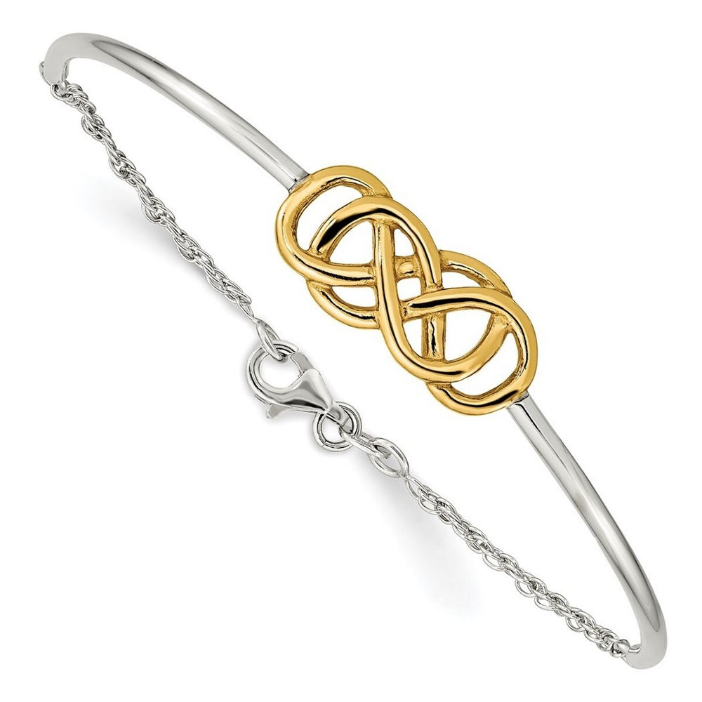 Curata 925 Sterling Silver 10.45mm 7.25" Gold-Plated Double Infinity Bangle Bracelet