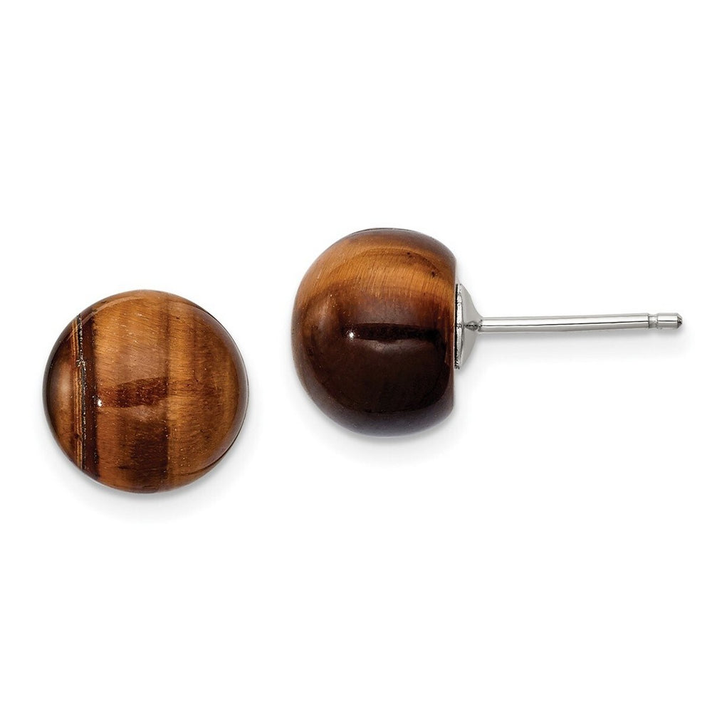 Curata 925 Sterling Silver 10x10mm Button Tiger Eye Post Earrings