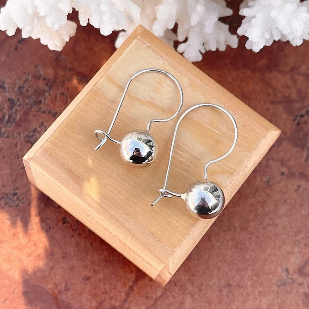 Curata 925 Sterling Silver 10x25mm Solid Ball Dangle Frenchwire Earrings