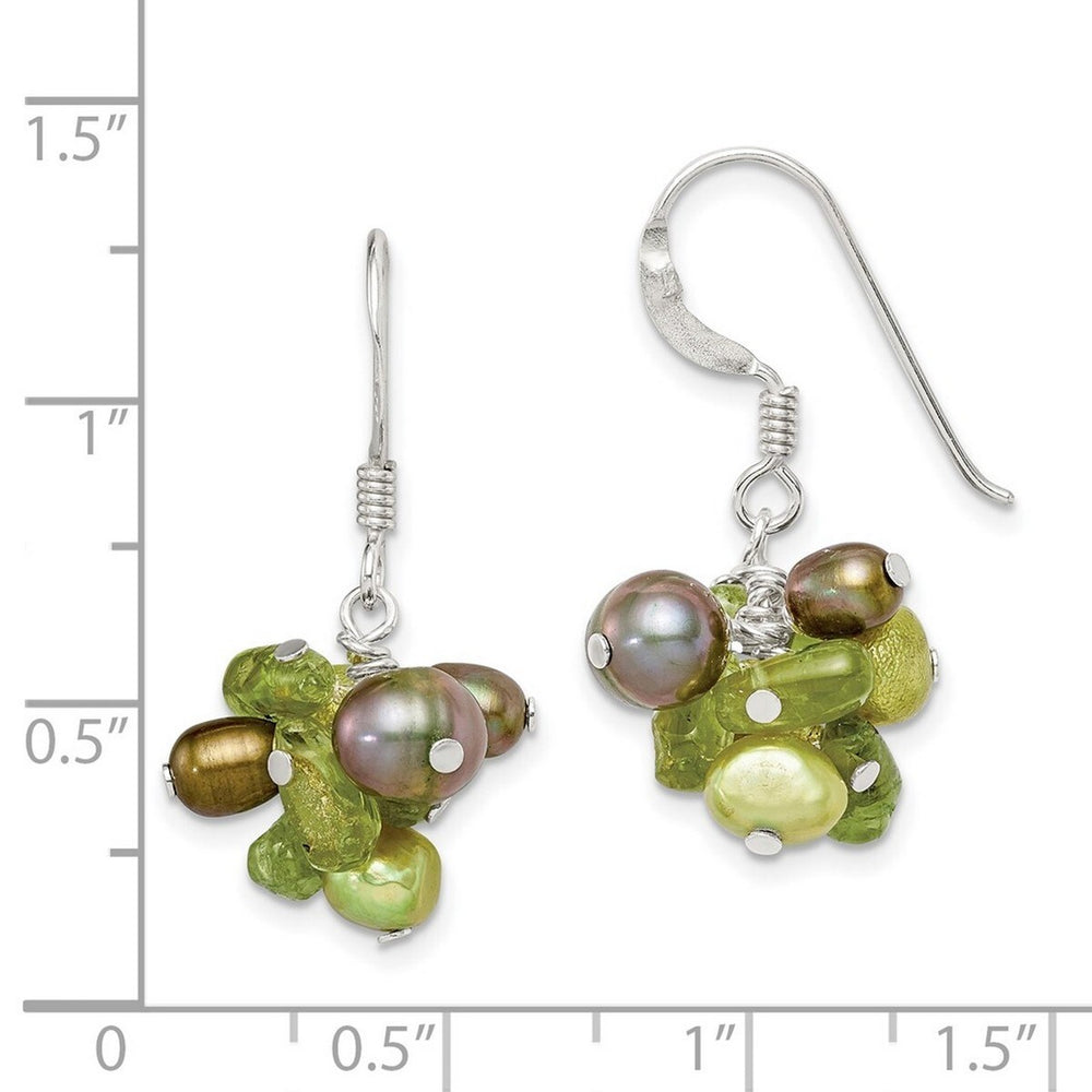 Curata 925 Sterling Silver 10x31mm Cultured Green Pearl Peridot Dangle Hook Earrings