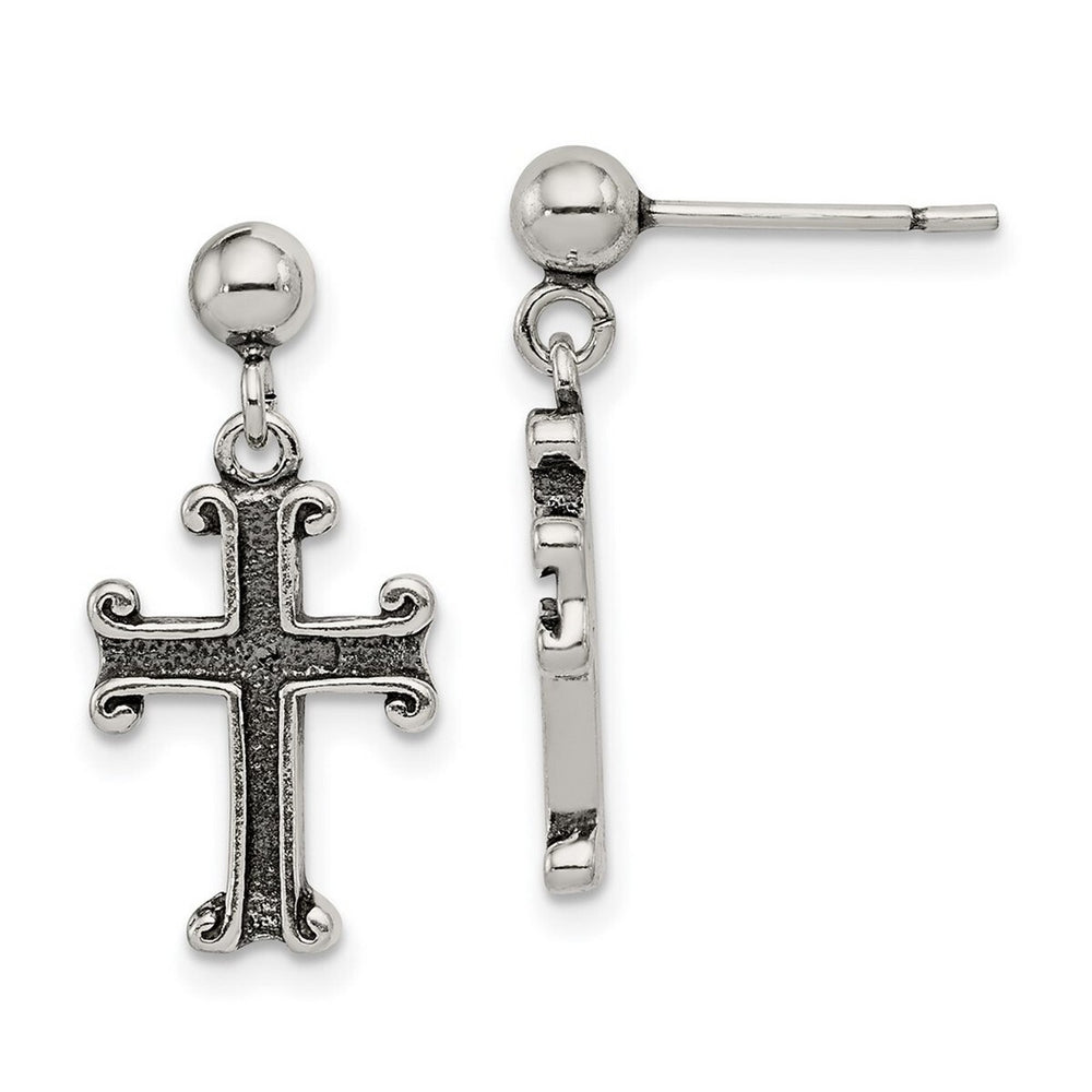 Curata 925 Sterling Silver 11x22mm Dangle Cross Post Earrings