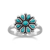 Curata 925 Sterling Silver 12mm Antiqued Simulated Turquoise Flower Ring